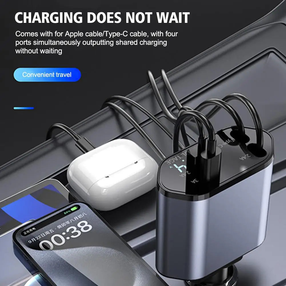 100W Car Charger Dual Type-c Interface Fast Charging The Two Supports Same Devices At Design Time Retractable Charging Tool