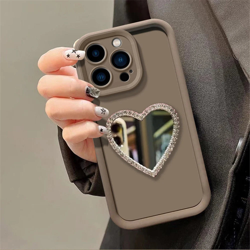 Love Heart Diamond Mirror Phone Case For Xiaomi Mi 14T 13T 12T 11T Pro For Xiaomi 13 12 11 Lite 5G NE Silicone Shockproof Cover