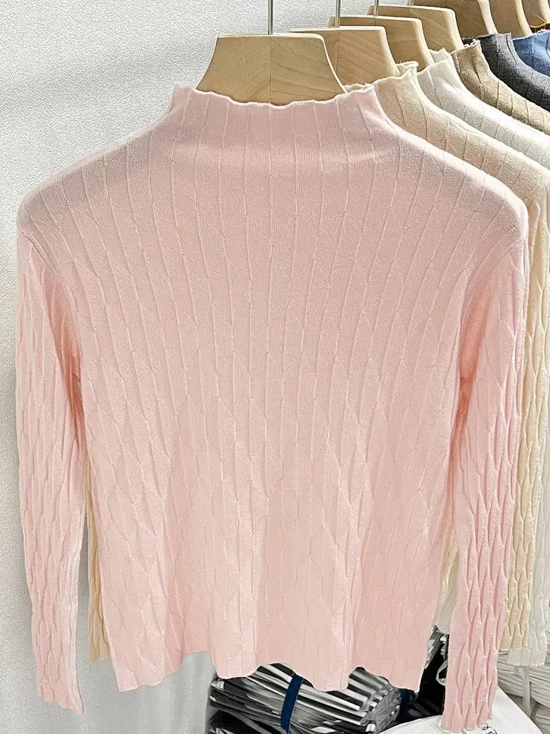 2025 Slim Fit Knitted Base Pullovers Autumn Winter Turtleneck Sweater Women's Solid Long Sleeve Casual Ruched Sweater