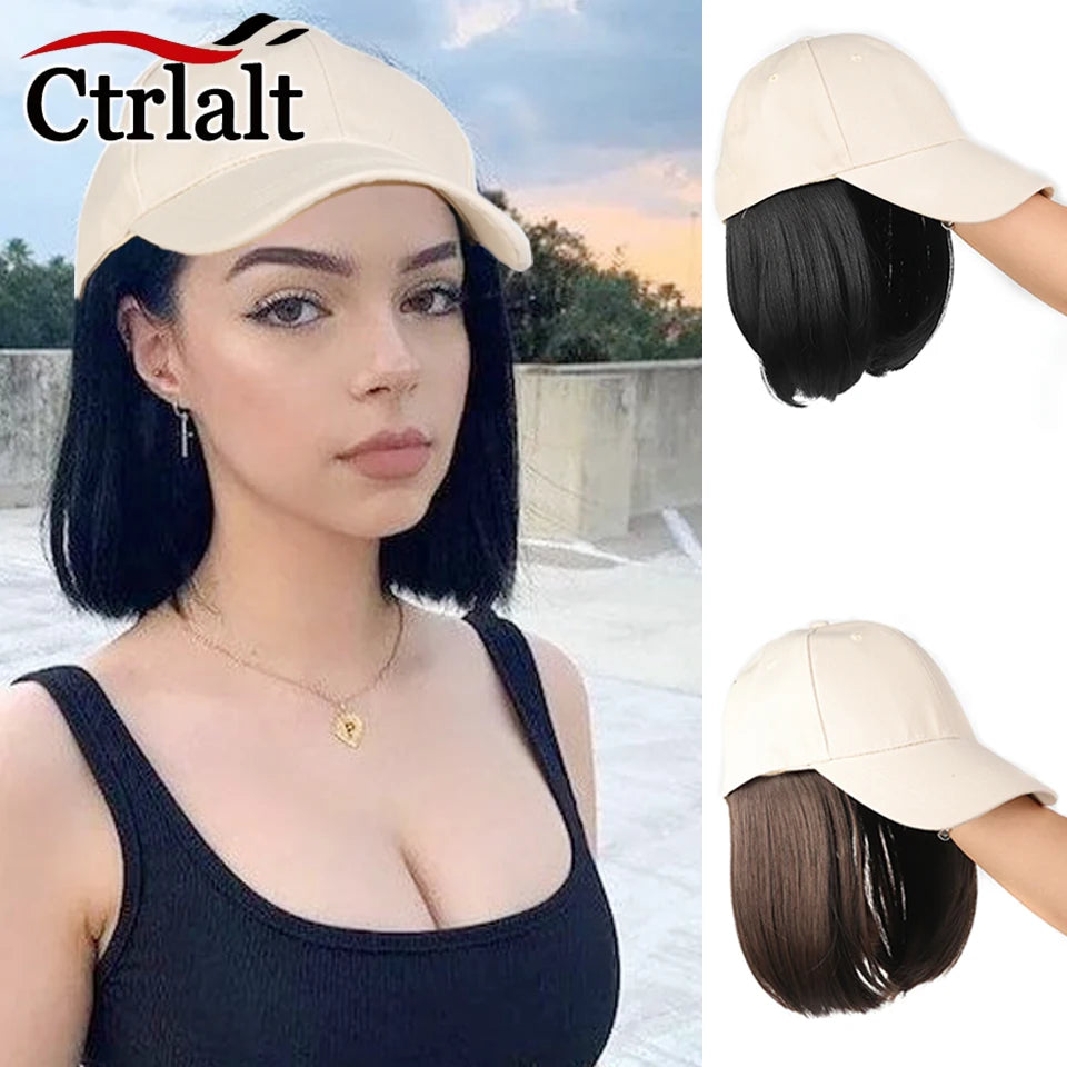 Synthetic Heat-Resisting Fiber Straight Hair Extensions With White Baseball Cap Wig For Girls Casual Daily