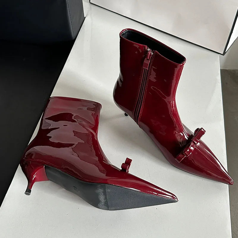 Fashion Butterfly-Knot Women Ankle Boots Female Zippers Shoes Footwear With Low Heel Party Ladies Short Modern Boots Shoes