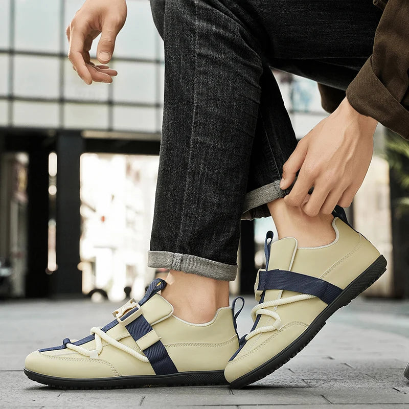 2025 Fashionable Men's Shoes Men Vulcanized Sneakers Leather Casual Shoes Slip-On Walking Travel Shoes Flat Bottomed Work Shoes