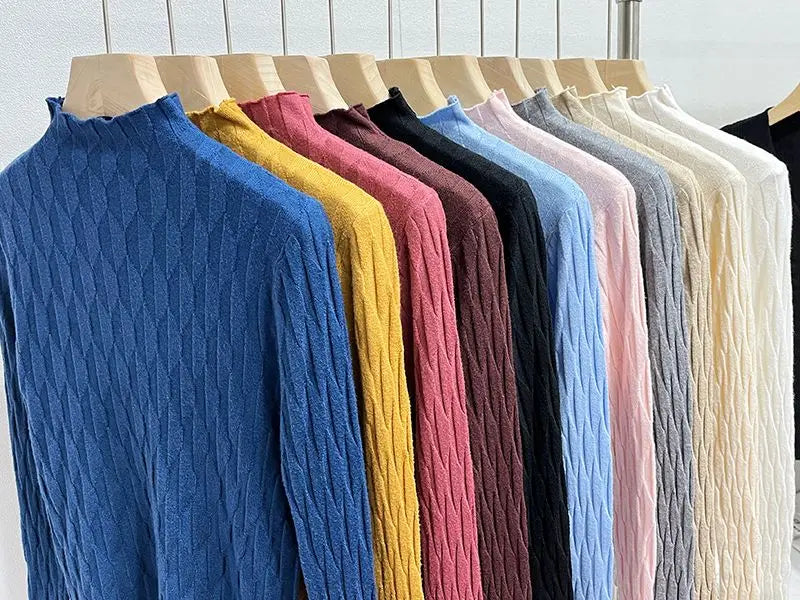 2025 Slim Fit Knitted Base Pullovers Autumn Winter Turtleneck Sweater Women's Solid Long Sleeve Casual Ruched Sweater
