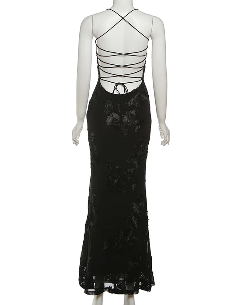 Cutenew Trend Sleeveless Women Maxi Dresses Fashion Sexy Suspendency Low Neck Backless Bandage Bodycon Female Party Long Robe