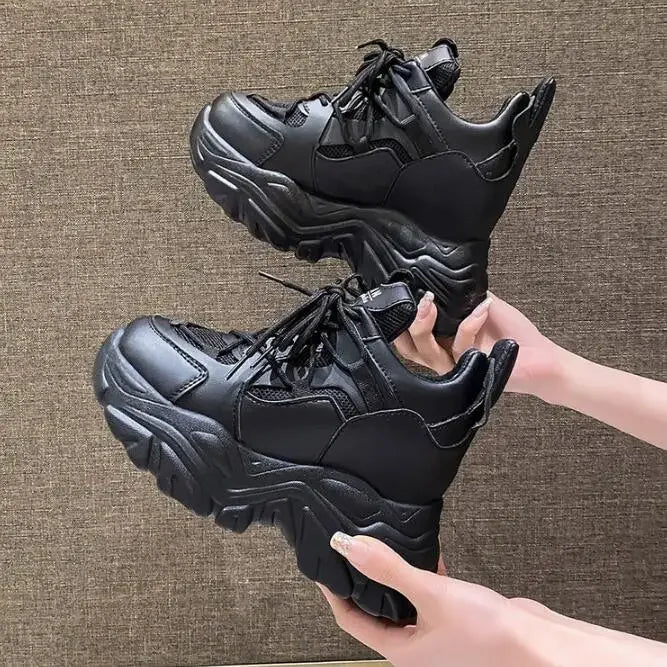 Autumn Orange Platform Sneakers Thick Sole Wedge Heels Women Casual Shoes Lace-up Slip On 2025 Ladies Height Increasing Shoes