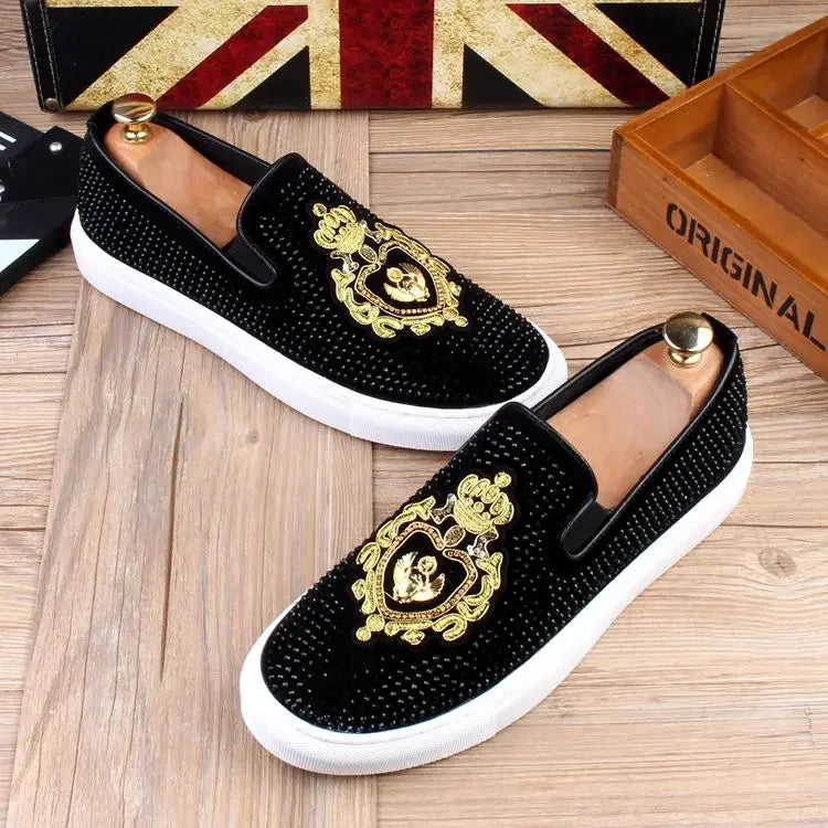 Men Tide Leather Casual Shoes Man Fashion Luxury Embroidery Flat Shoes Leisure Sneakers Loafers Shoes for Men