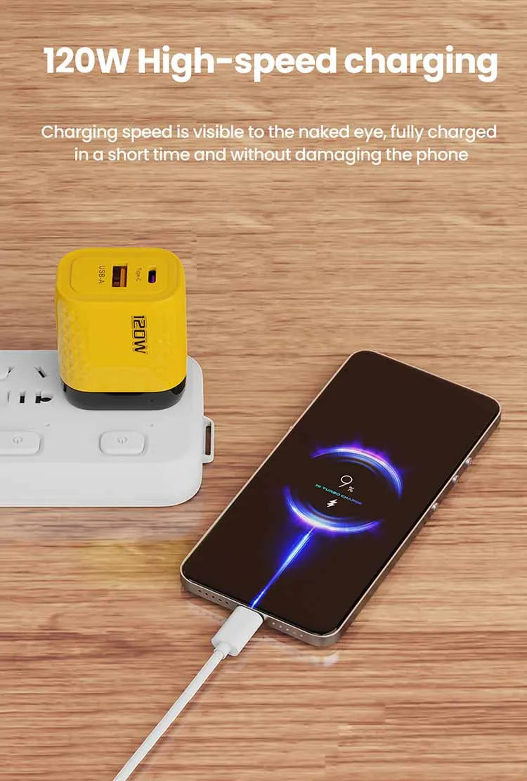 120W Charger USB C Fast Charger For iPhone Xiaomi Samsung Oneplus Phone Adapter 2 Ports QC3.0 Fast Charging PD Charger Adapter