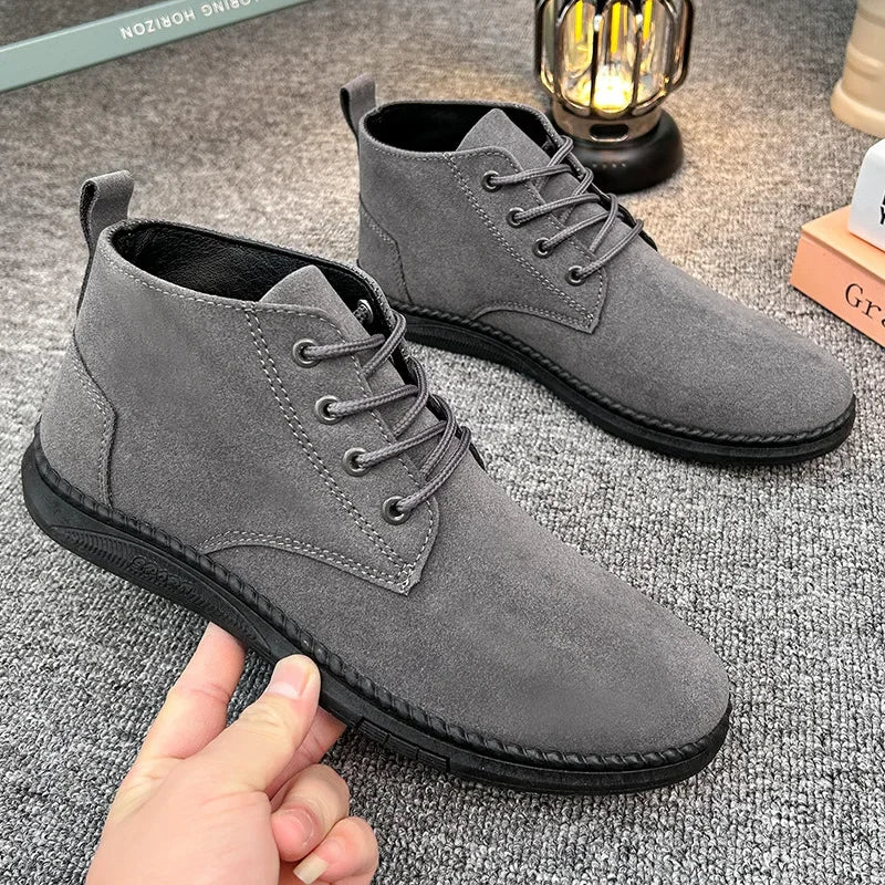 2025 New Men Shoes Luxury Suede Men Chelsea Boots Fashion Comfortable Lace Up Ankle Boots Outdoor Casual High Quality Men Boots