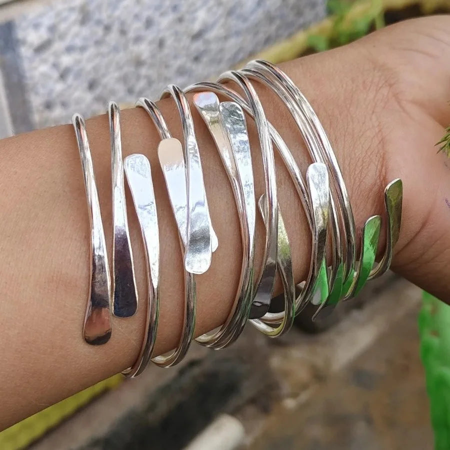5Pcs/Set Vintage Boho Style Adjustable Silver Cuff Bangles for Women - Zinc Alloy Stacking Bracelets for Daily Wear