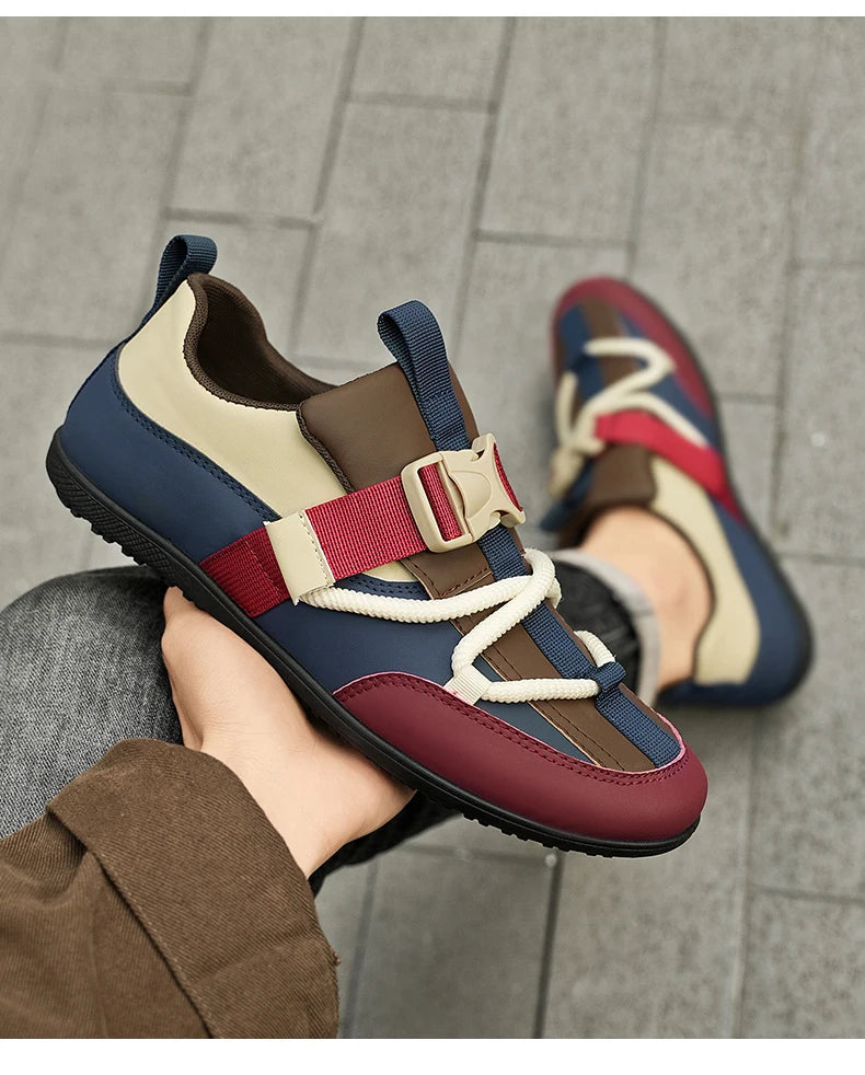 2025 Fashionable Men's Shoes Men Vulcanized Sneakers Leather Casual Shoes Slip-On Walking Travel Shoes Flat Bottomed Work Shoes