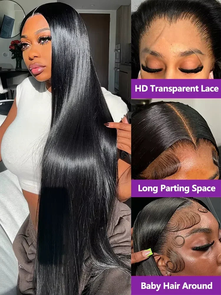 30 36 Inch Bone Straight 13x6 Lace Front Human Hair Wig Super Double Drawn Lace Frontal Wigs For Women 100% Vietnamese Remy Hair