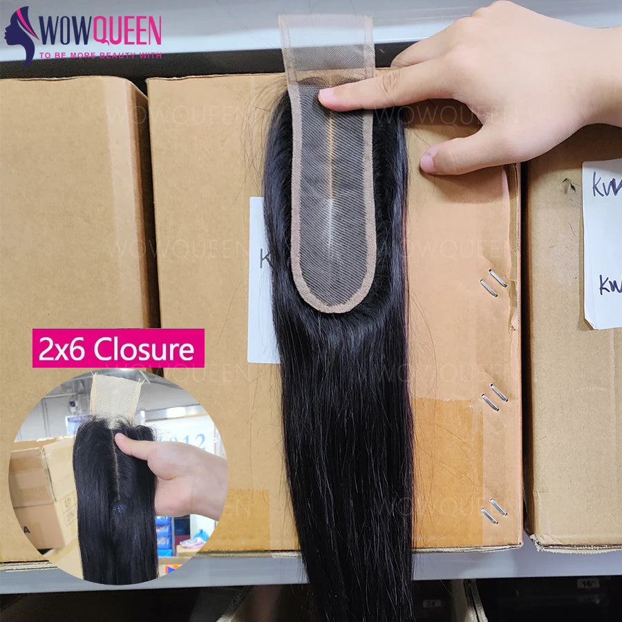 100% Human Hair Straight Lace Closure 2x6 Deep Parting Human Hair Closures Pre Plucked Body Wave Middle Part Lace Closure Only