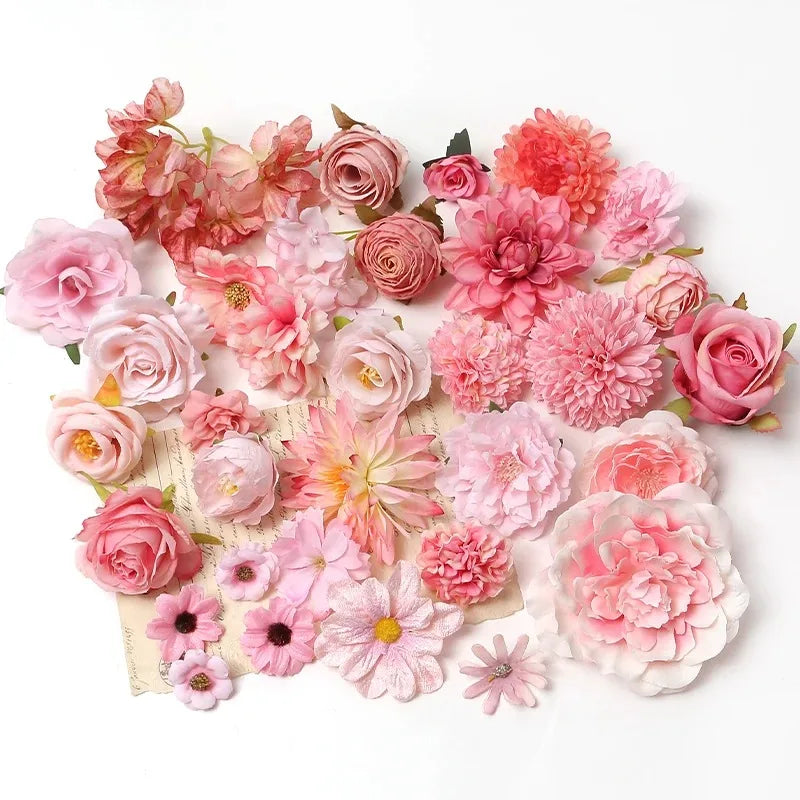Pink Artificial Flowers Head For Wedding Home Room Decor DIY Fake Flowers For Decoration Birthday Party Craft Wreath Decoration