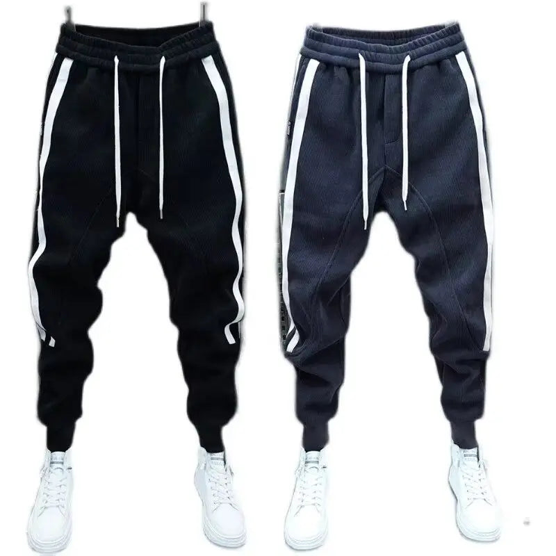 Fashion 2024 Autumn Winter New Black Jogger Men's Corduroy Pants Korean Elastic Waist Casual Pants Jogging Striped Harem Pants