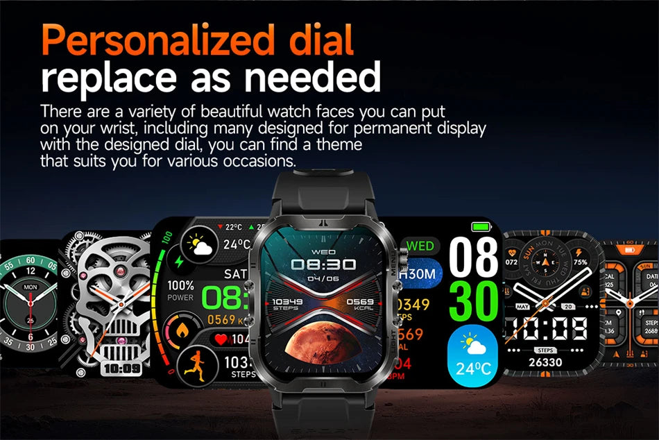 2024 New For Xiaomi Military Smart Watch Men Outdoor Sports Flashlight Fitness Watches Health Monitor 1.96" BT Call Smartwatch