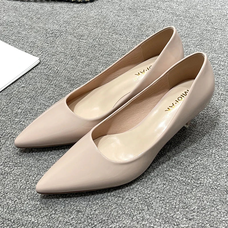 New Women's Shoes On Heels Elegant Medium High Heeled Ladies Pointed Toe 5cm Fashion Pumps For Woman Office Black Pink Red