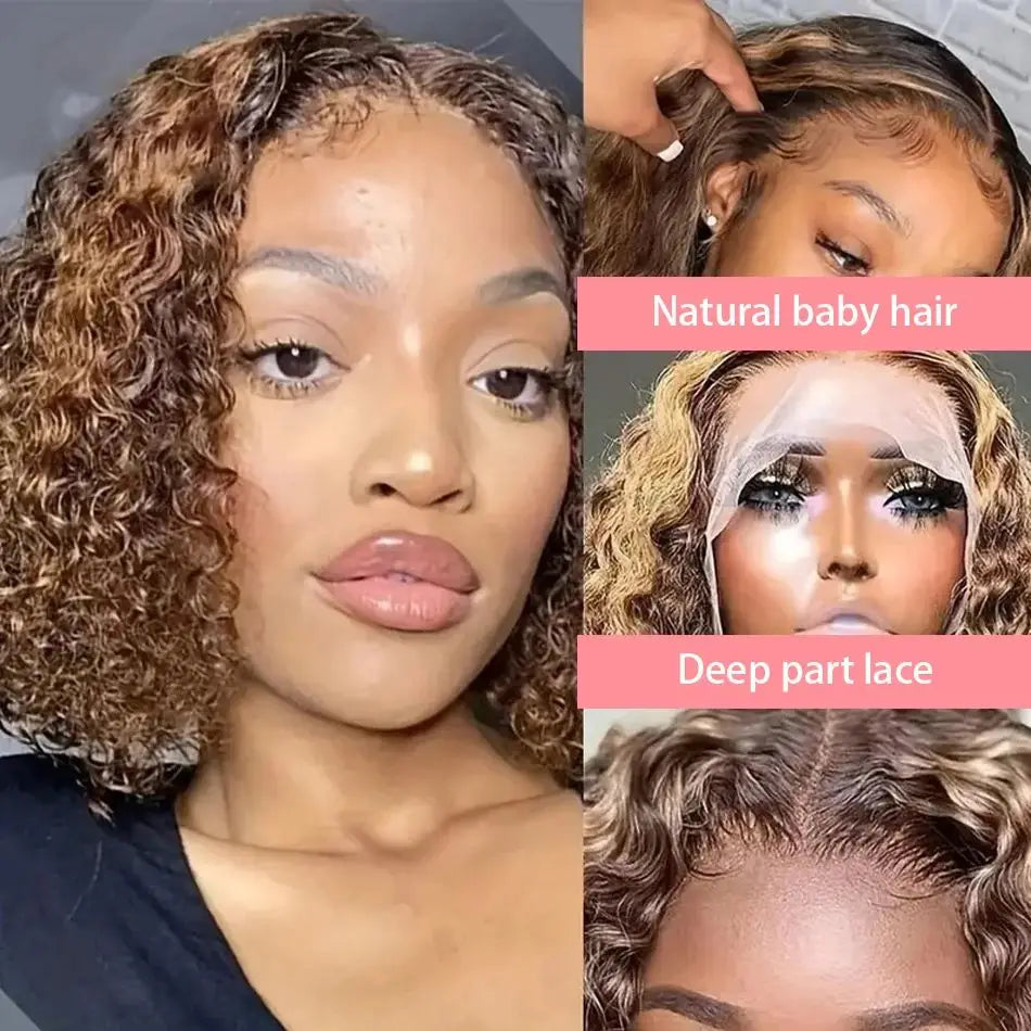 4/27 Deep Water Wave Short Bob Wig Highlight Curly 13x4 Lace Front Brazilian 100% Real Colored Human Hair 7x5 Glueless Short Wig