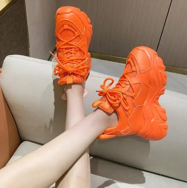 Autumn Orange Platform Sneakers Thick Sole Wedge Heels Women Casual Shoes Lace-up Slip On 2025 Ladies Height Increasing Shoes