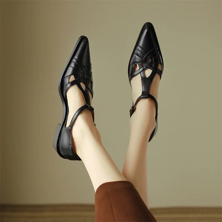 2024 Summer Women Shoes Pointed Toe Chunky Heel Shoes for Women Med-Heel Women Sandals Giadiator