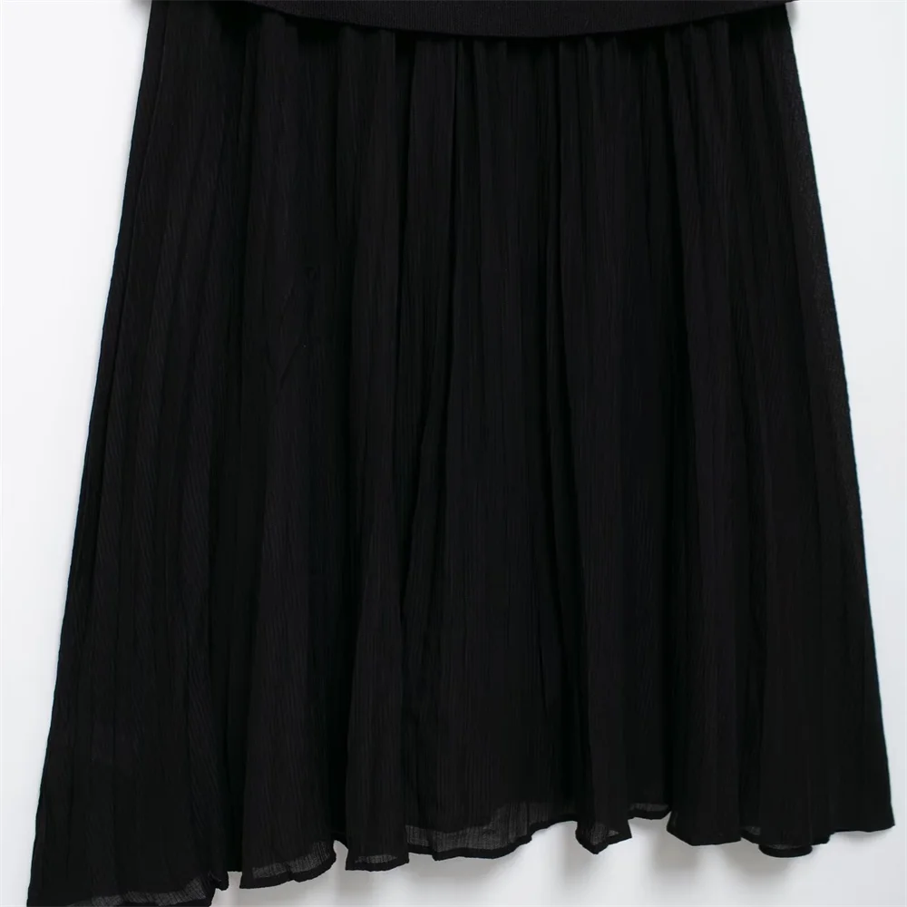 PB&ZA2024 Autumn New Women's Clothing Style Slimming Asymmetric Knitted Coat Small Folded Splicing Skirt Set