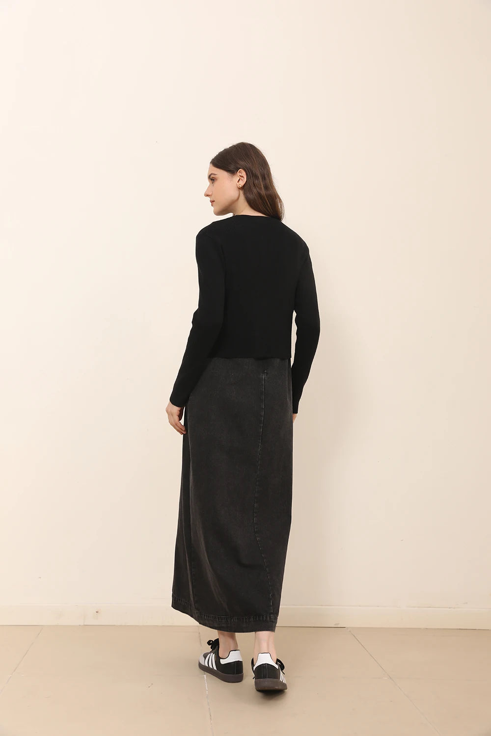 AP New 2025 Autumn Women Denim Sleeveless Dress Black Knitting Cardigan Fashion Style