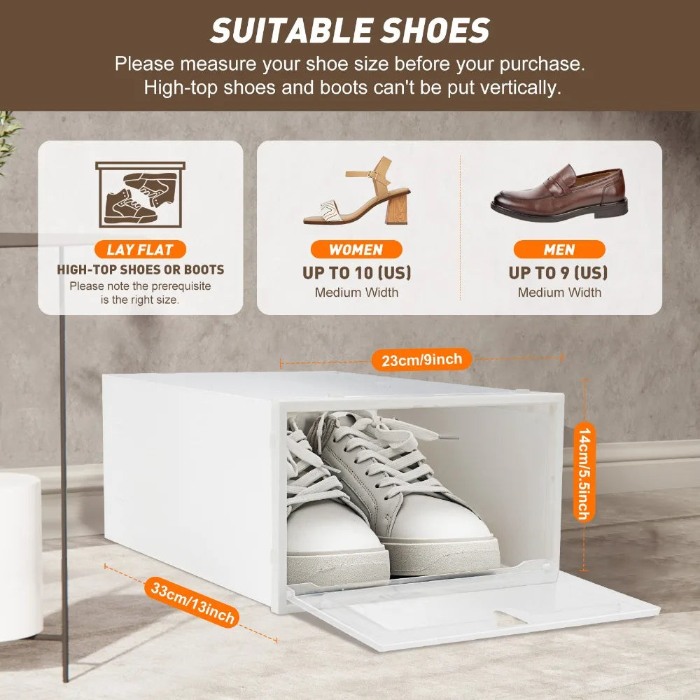 20 Pack Shoe Box Stackable Shoe Organiser Shoe Storage Container Space Saving Shoe Box with Lid for Shoes up to Size 45