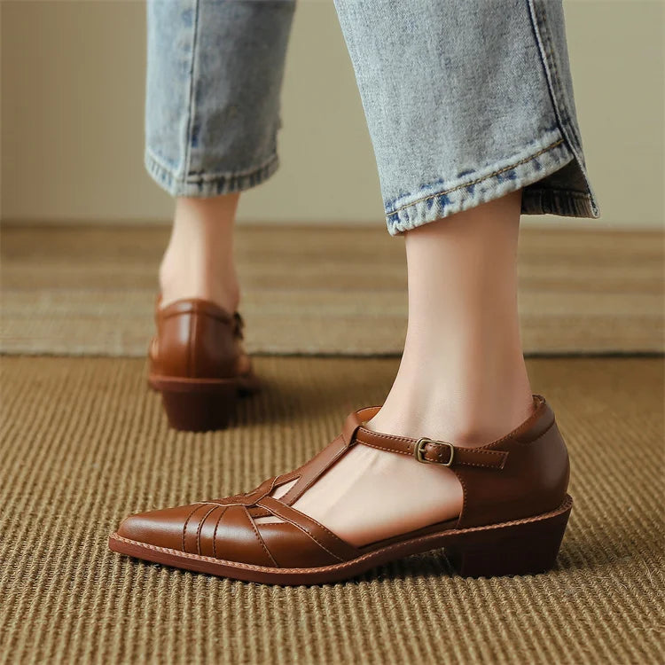 2024 Summer Women Shoes Pointed Toe Chunky Heel Shoes for Women Med-Heel Women Sandals Giadiator