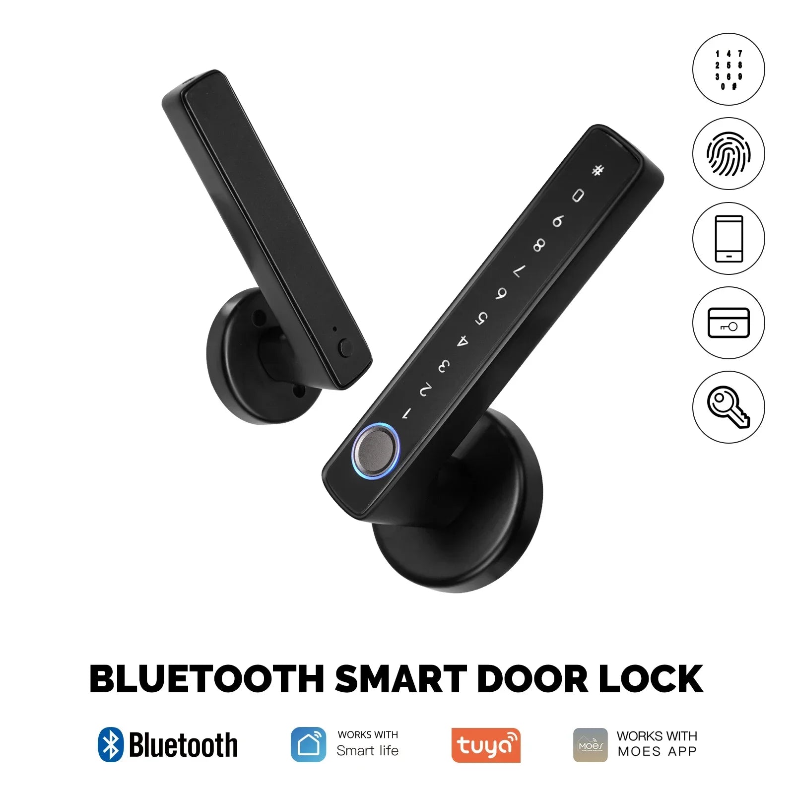 MOES Tuya Bluetooth Smart Fingerprint Door Handle Lock Electronic Password APP Remote Unlock Hotel Apartment Office Rental House