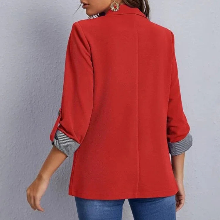 Women Autumn Winter Fashion Splicing Lapel Slim Cardigan Blazer Jacket Long Sleeve Casual