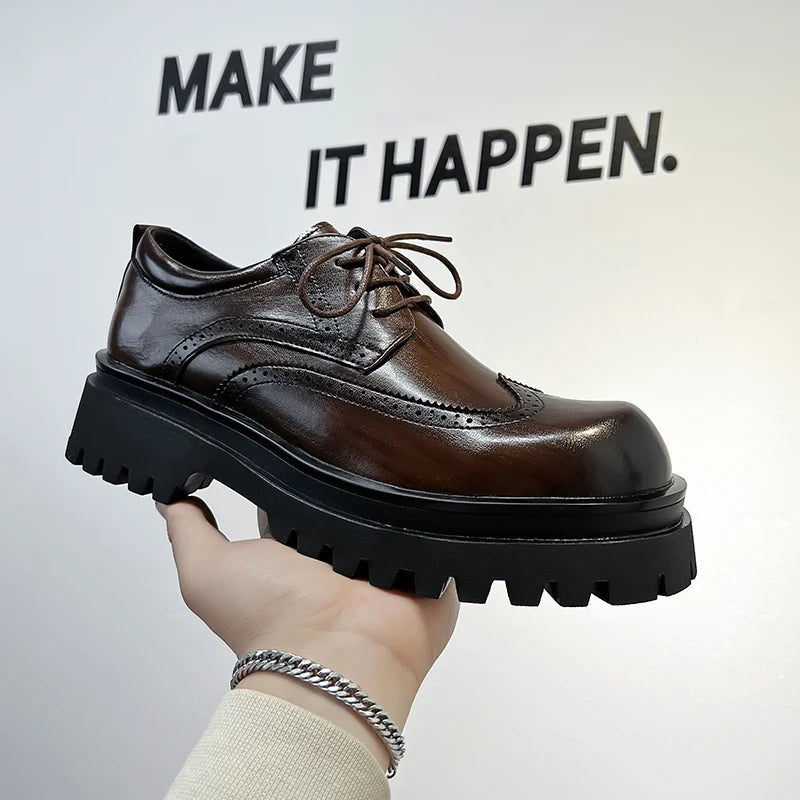 New Casual Leather Shoes Man Men High Sole Platform japan Harajuku Korean Streetwear Fashion Business Wedding Leather Shoes