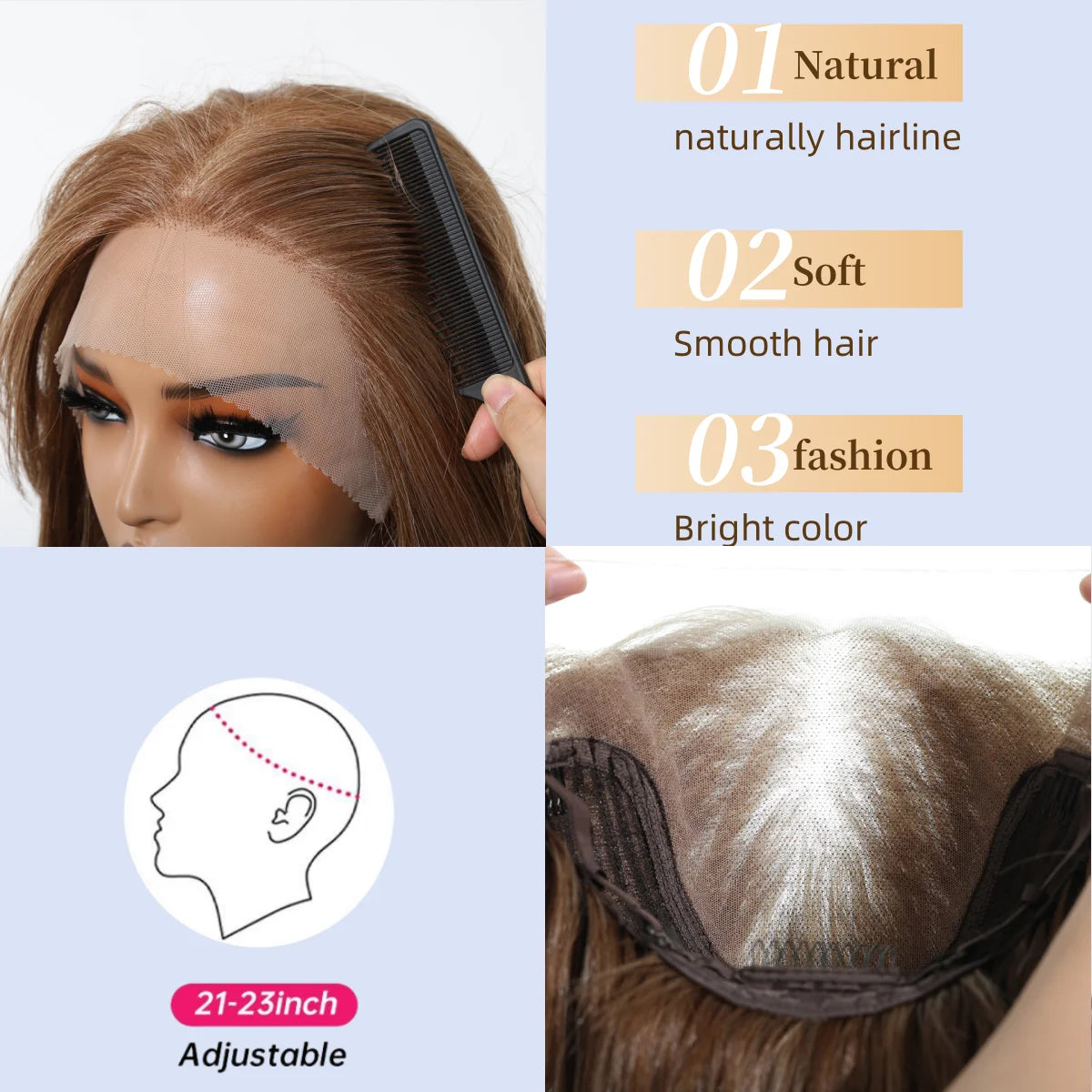 HD 13x6 Lace Frontal Wigs Ombre Brown Synthetic  Hair Long Straight Wigs Daily Use Party Wig for White Women Heat Resistant