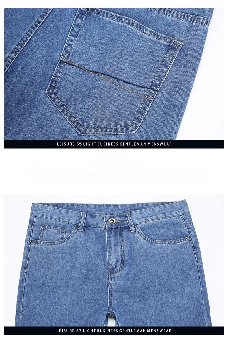 100% Cotton Men's Brand Thin Business Jeans Straight Slim Classic Male Trousers Fashion Casual Breathable Summer Denim Pants