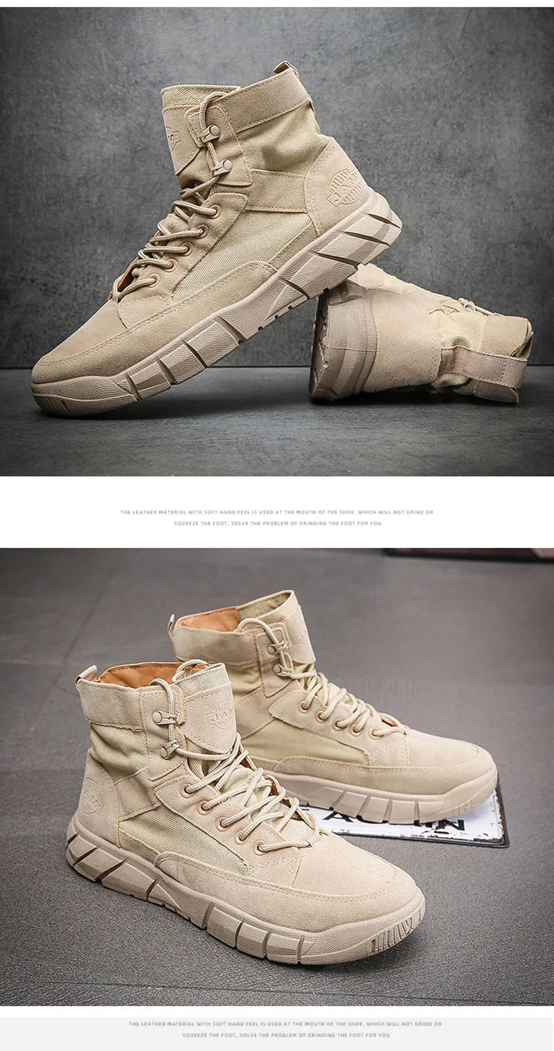 Fashion Boots Men Autumn Early Winter Shoes Flat Thick Sole Mens Ankle Boots Brand Male Footwear Black Beige KA4873