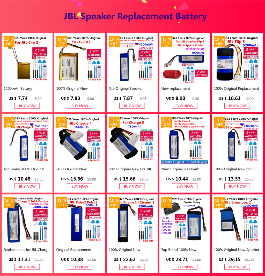 2025 Years Replacement Original Speaker Battery For JBL Link 10 20 G03 Clip Charge Boombox Flip Pulse Xtreme 1 2 3 4 5 6 Bateria