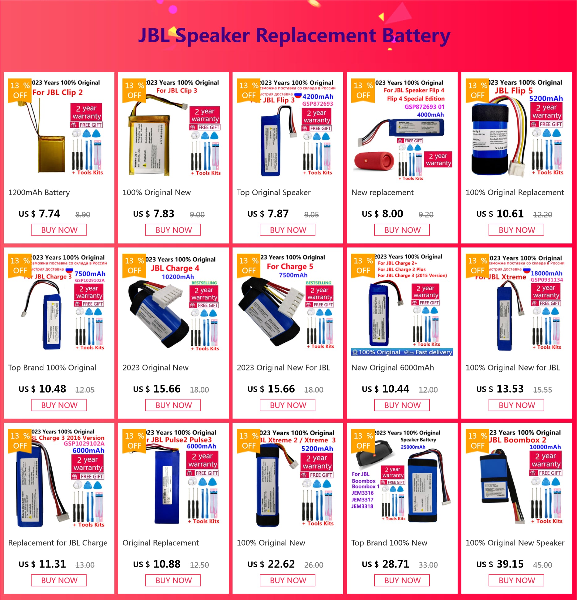 2025 Years Replacement Original Speaker Battery For JBL Link 10 20 G03 Clip Charge Boombox Flip Pulse Xtreme 1 2 3 4 5 6 Bateria