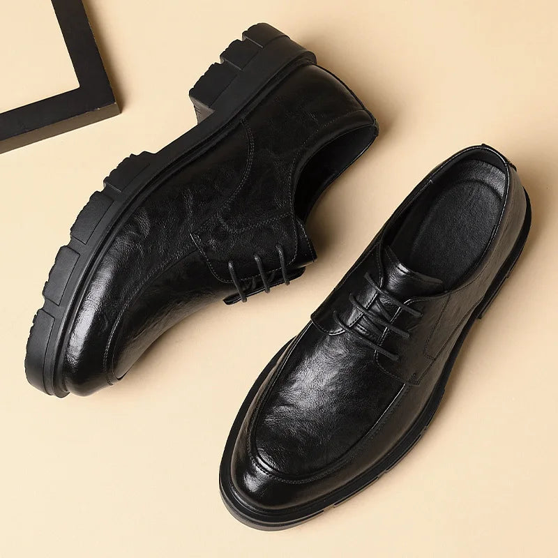 5 8 10 Cm Heel Leather Men's Dress Shoes Fashion Casual New Designer Cowhide Lace-up Platform Wedding Shoes for Man