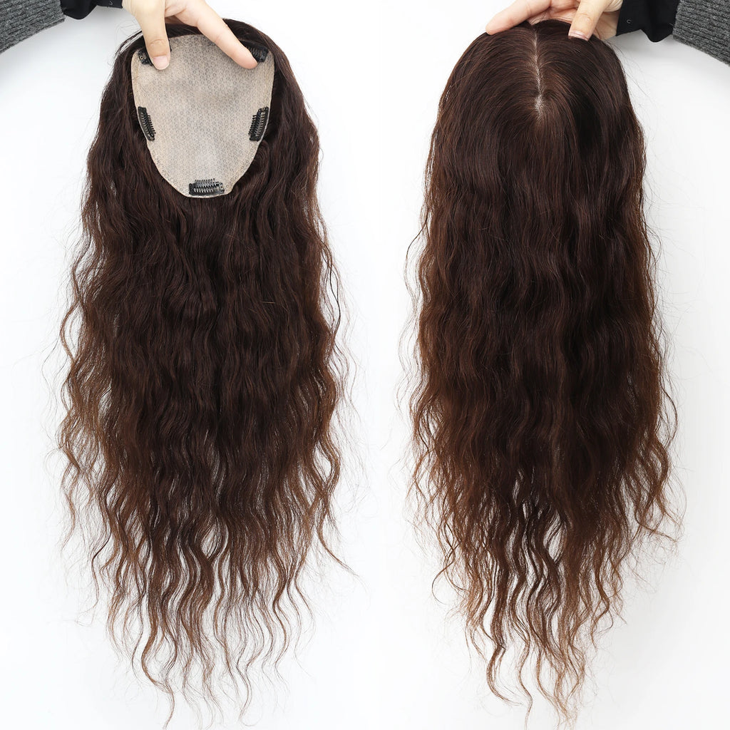 Silk Skin Base Topper with Clips in #4 Medium Brown Real Virgin European Human Hair Toupee for Women 6x6" Silk Top Hairpieces