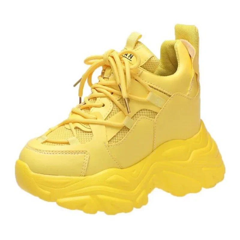Autumn Orange Platform Sneakers Thick Sole Wedge Heels Women Casual Shoes Lace-up Slip On 2025 Ladies Height Increasing Shoes