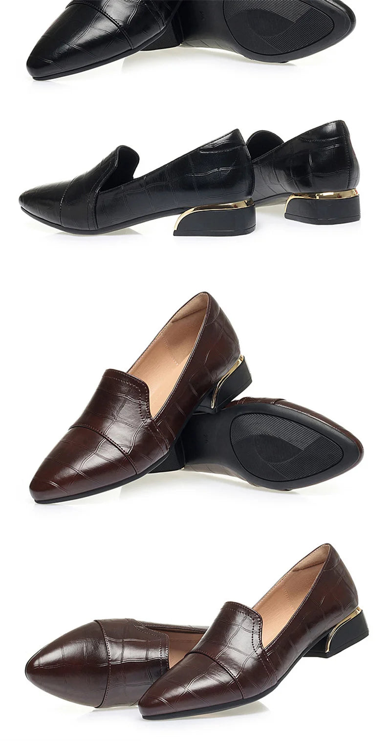 Mom Shoes Spring And Autumn Women's Leather Shoes Thick Heels Work Women's Shoes Comfortable Soft Sole Single Shoes Work Shoes