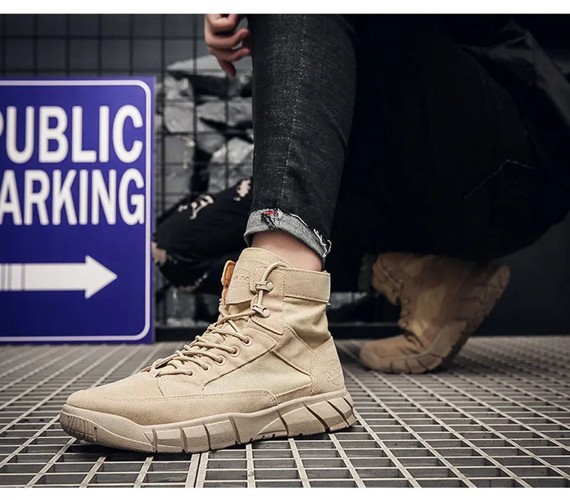 Fashion Boots Men Autumn Early Winter Shoes Flat Thick Sole Mens Ankle Boots Brand Male Footwear Black Beige KA4873