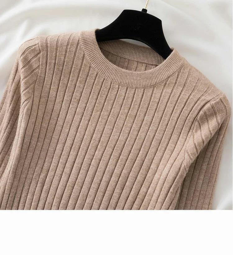 Autumn Winter 2025 Tops Pullovers Women Sweaters Knit Soft Jumper Tops O-Neck Ribbed Long Sleeve Korean Slim-fit Female Sweater
