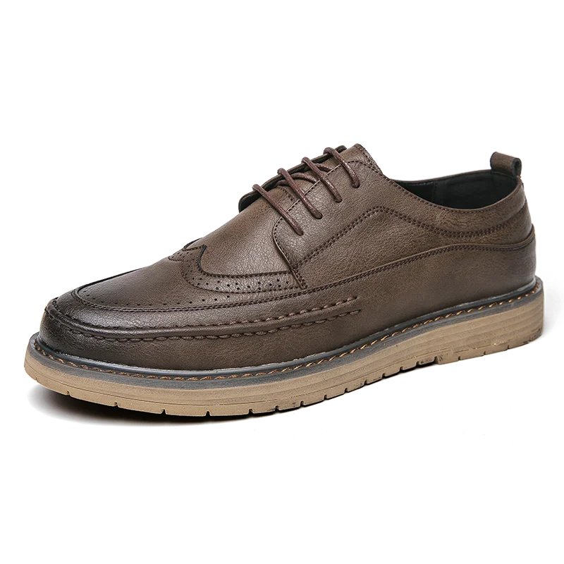 Italian Style Men's Brogue Shoes Anti Slip Wear-resistant Men's Leather Casual Shoes Business Interview Work Shoes Free Delivery