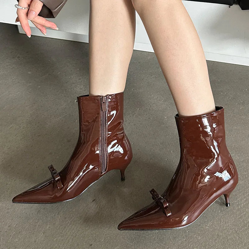 Fashion Butterfly-Knot Women Ankle Boots Female Zippers Shoes Footwear With Low Heel Party Ladies Short Modern Boots Shoes
