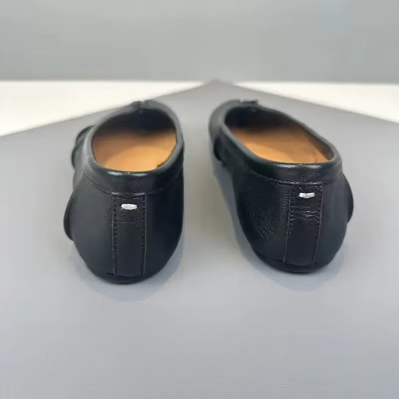 Wrinkles Tabi Ninja Shoes 2025 Women Cozy Leather Flats Split Hoof Toe Loafers Femme Mary Jeans Mocasines Ladies Ballerina Shoe