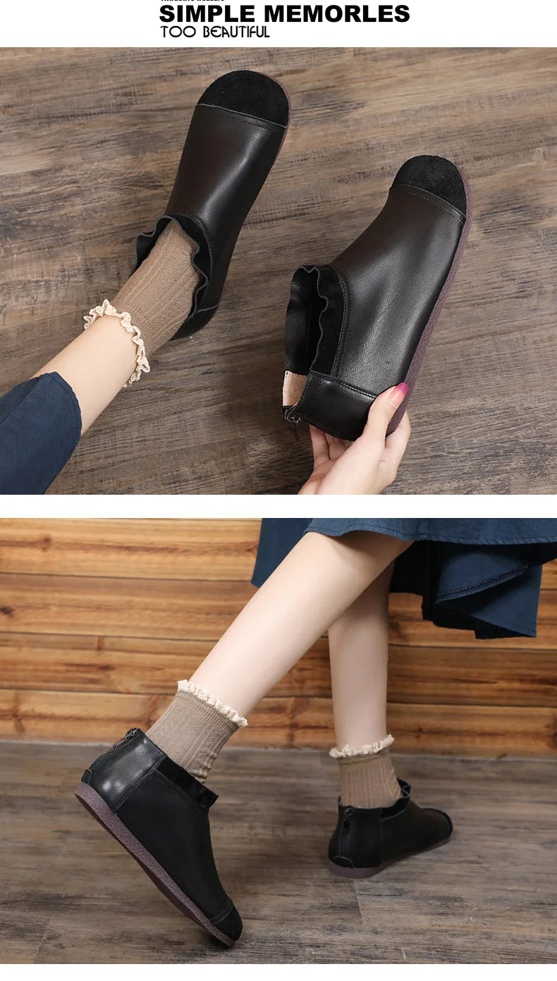 Careaymade-Genuine leather big size women's shoes,pure handmade Winter plush soft thick warm cotton boots women antiskid shoes