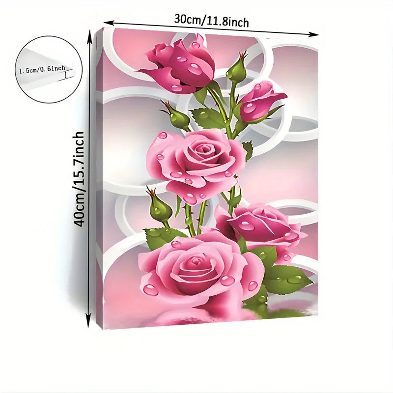 1 Wooden Framed Canvas Painting Water Drops on Pink Roses Living Room & Bedroom Home Decor Holiday Gifts