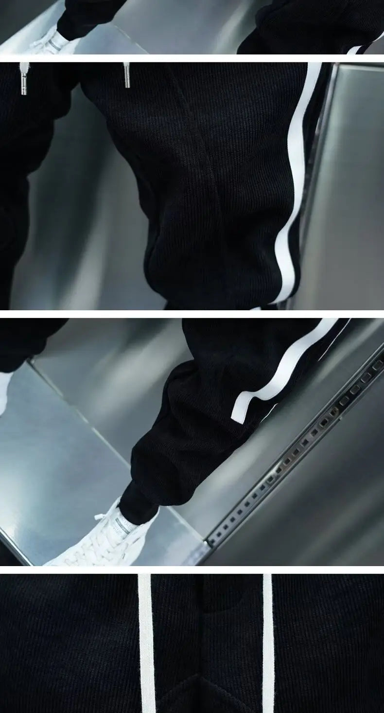 Fashion 2024 Autumn Winter New Black Jogger Men's Corduroy Pants Korean Elastic Waist Casual Pants Jogging Striped Harem Pants