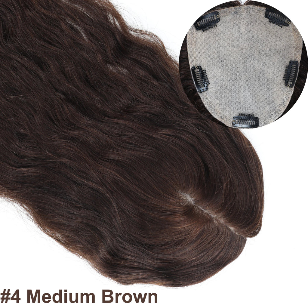 Silk Skin Base Topper with Clips in #4 Medium Brown Real Virgin European Human Hair Toupee for Women 6x6" Silk Top Hairpieces