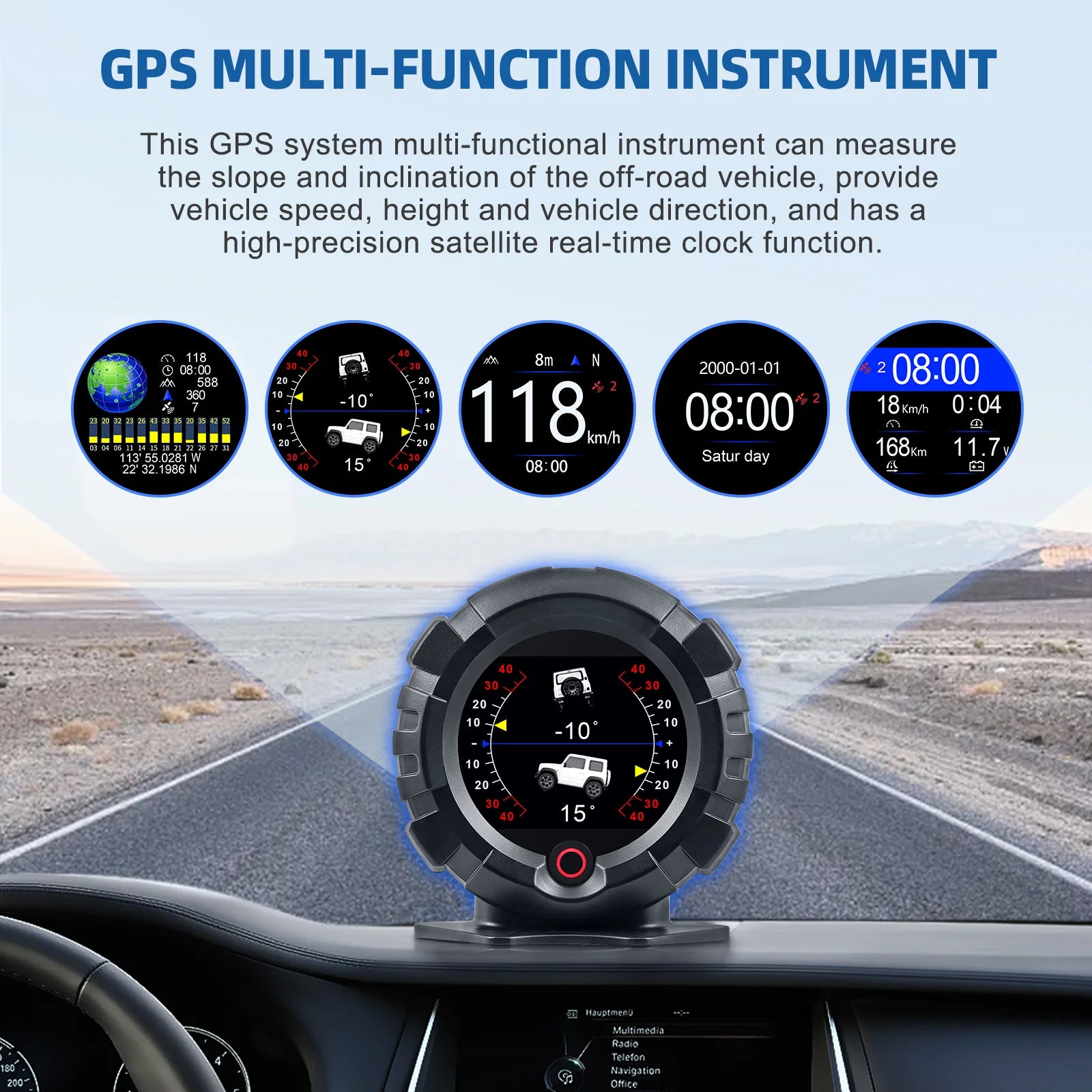 AD X95 Head Up Display GPS HUD Slope Meter Accessories HUD Auto Electronic Speedometer MPH KMH Speed Pitch Tilt Angle Altitude