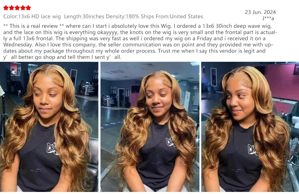 13x6 Closure Wig Highlight Ombre Body Wave HD lace front human hair wig for Women P4/27 Blonde Wig Pre Plucked With Baby Hair